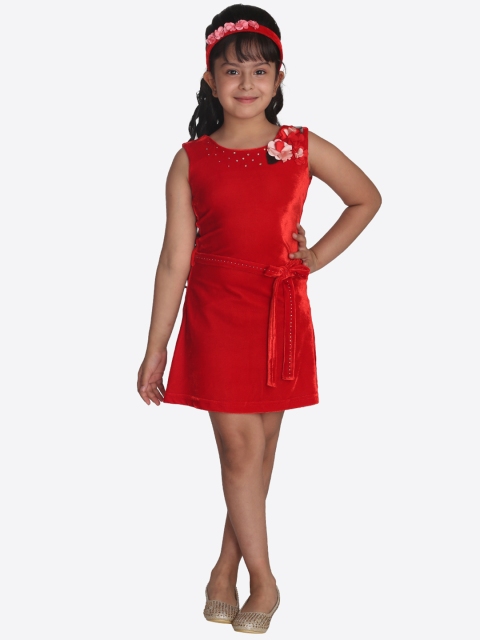

CUTECUMBER Girls Red Solid Fit and Flare Dress