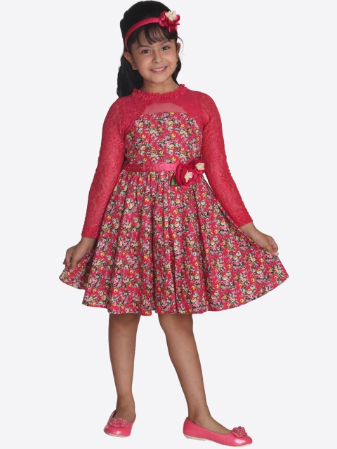 

CUTECUMBER Girls Red Printed Fit and Flare Dress