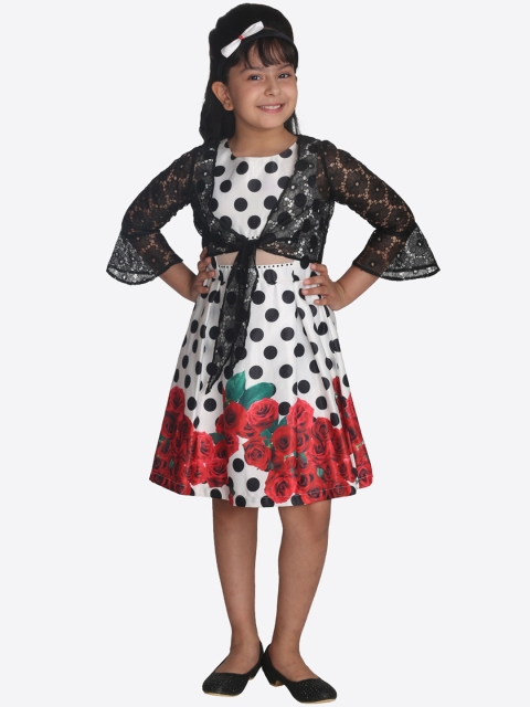 

CUTECUMBER Girls White Printed Fit and Flare Dress