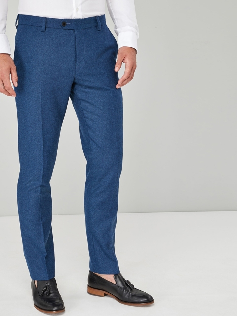 

next Men Blue Slim Fit Solid Formal Trousers