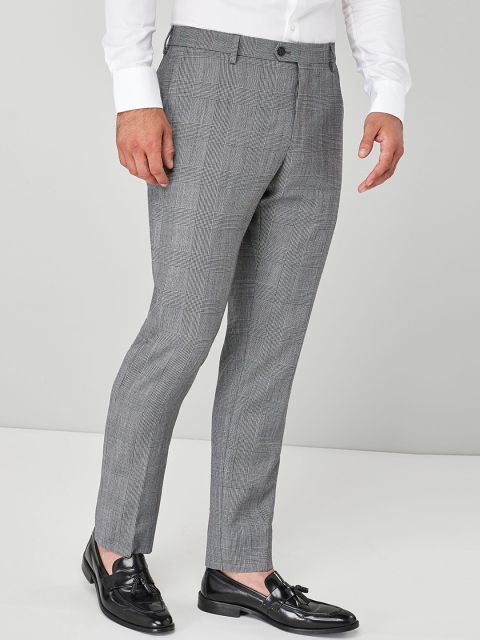 

next Men Grey Regular Fit Checked Formal Trousers
