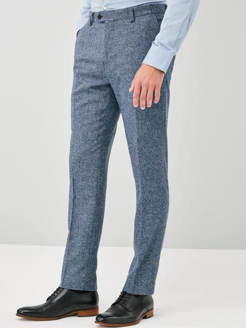 

next Men Blue Slim Fit Solid Formal Trousers