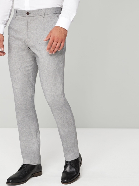 

next Men Grey Slim Fit Solid Formal Trousers
