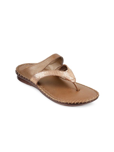 

Mochi Women Gold-Coloured Solid Leather Open Toe Flats