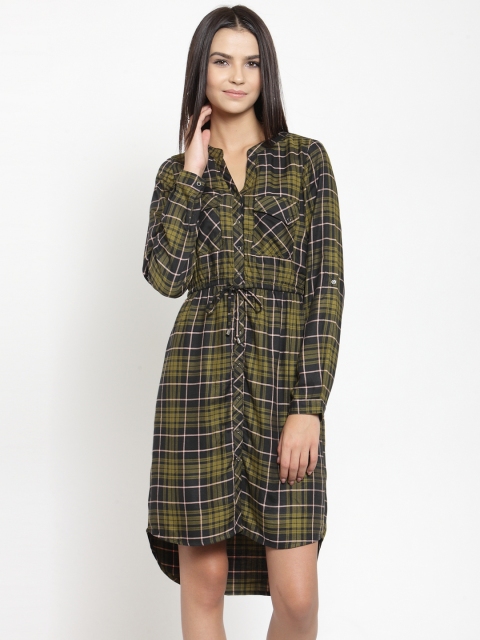 

Latin Quarters Women Green & Black Checked Shirt Dress