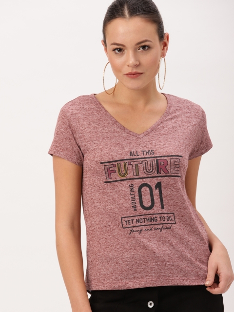 

DressBerry Women Brown Printed V-Neck T-shirt