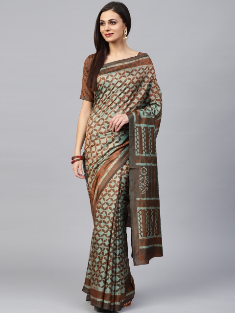 

Saree mall Green & Brown Block Print Saree