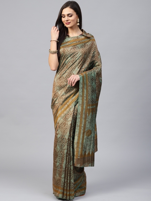 

Saree mall Olive Green & Brown Block Print Saree