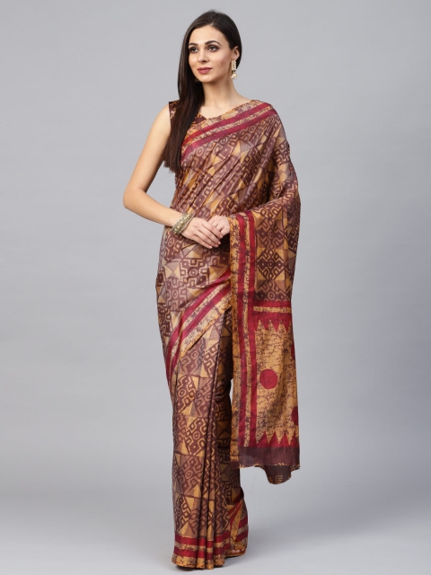 

Saree mall Brown & Mustard Brown Block Print Saree
