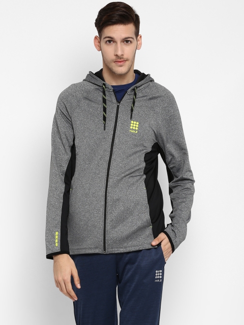 

rock.it Men Grey & Navy Blue Printed Hooded Sweatshirt