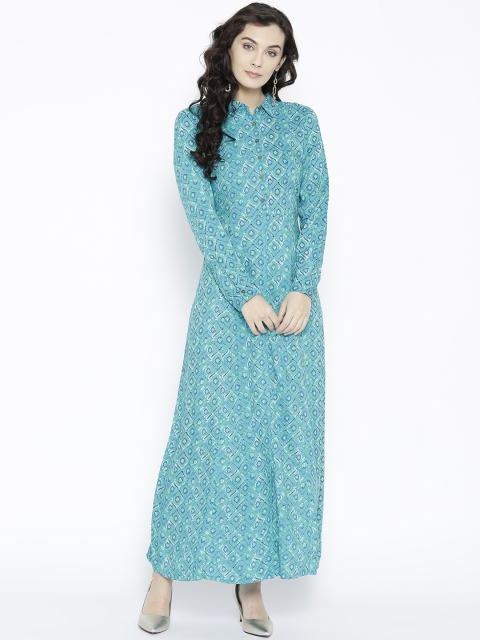 

Global Desi Women Blue Printed Maxi Dress