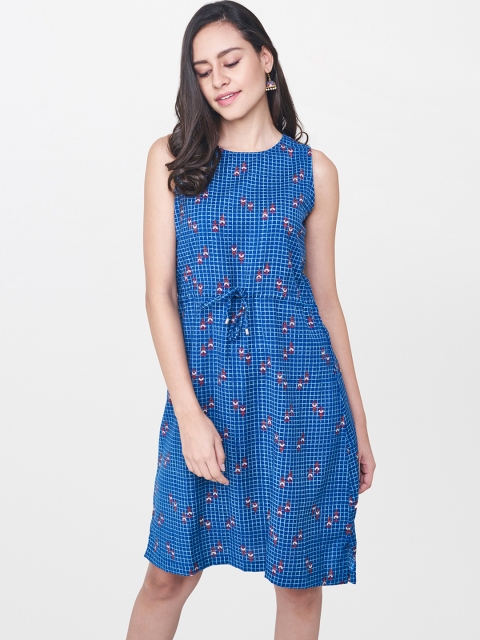 

Global Desi Women Blue Printed A-Line Dress