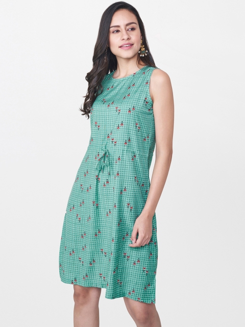 

Global Desi Women Sea Green Printed A-Line Dress