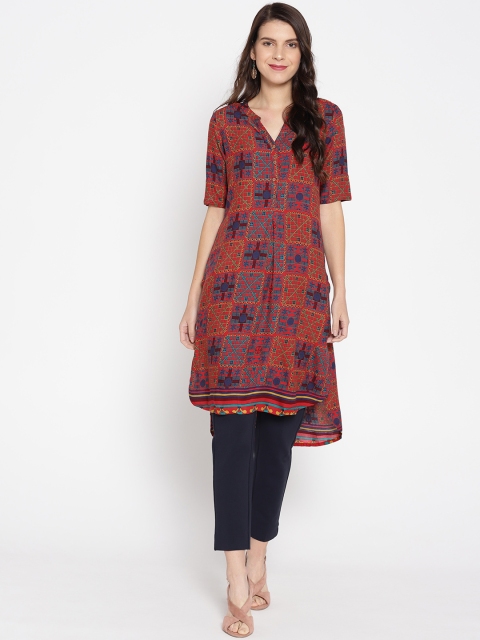 

Global Desi Red & Blue Printed Tunic