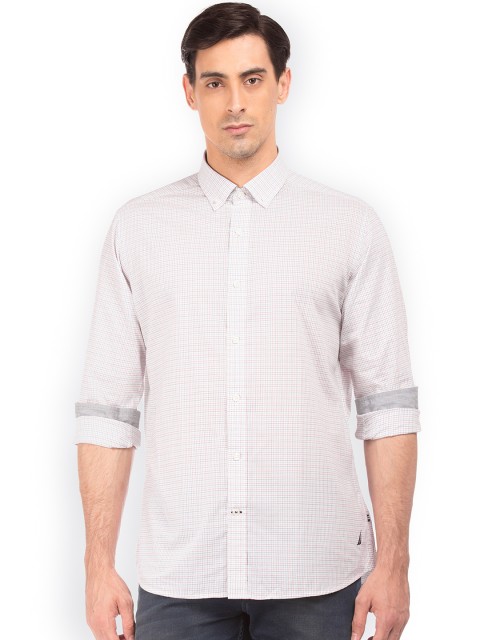 

Nautica Men White Regular Fit Checked Casual Shirt