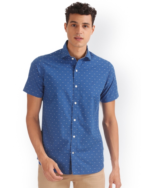 

Nautica Men Blue Regular Fit Printed Casual Shirt
