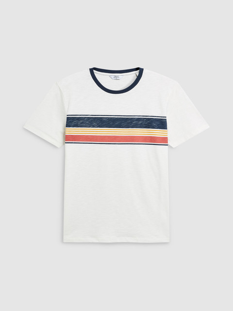 

next Men Cream-Coloured Striped Round Neck T-shirt