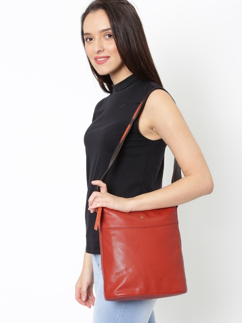 

Hidesign Orange Solid Leather Sling Bag