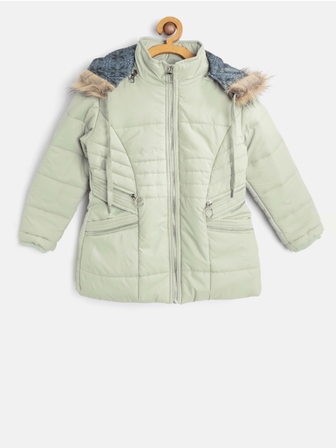 

Fort Collins Girls Green Solid Parka with Detachable Hood
