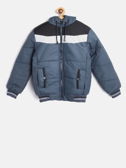 

Fort Collins Boys Navy Blue & Black Solid Hooded Bomber