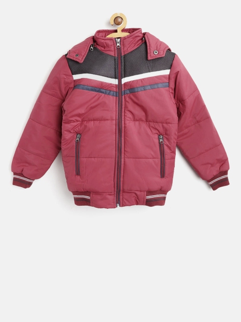 

Fort Collins Boys Maroon Colourblocked Hooded Bomber Jacket