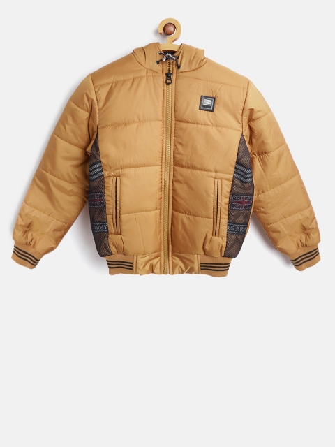 

Fort Collins Boys Mustard Brown Solid Hooded Bomber Jacket