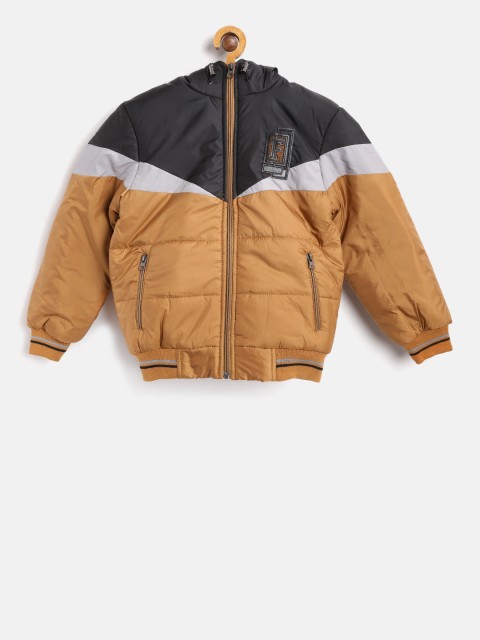 

Fort Collins Boys Mustard Brown & Black Colourblocked Hooded Bomber Jacket