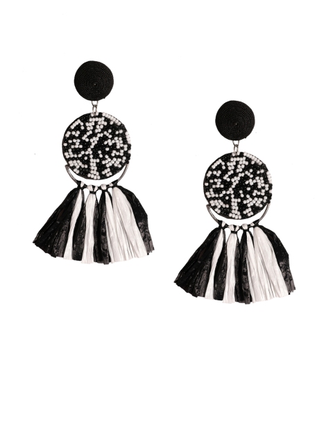 

Kazo Brass-Plated Black & White Contemporary Drop Earrings