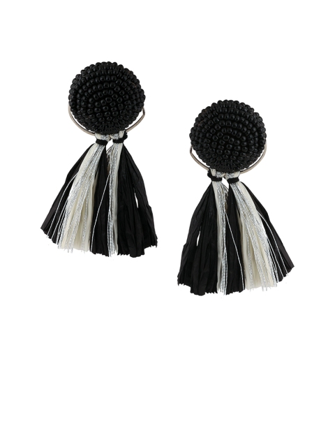 

Kazo Brass-Plated Black Tasselled Circular Drop Earrings