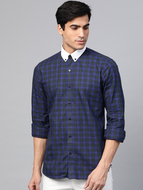

INVICTUS Men Blue & Green Slim Fit Checked Casual Shirt