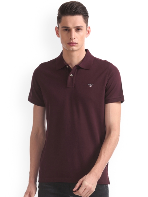 

GANT Men Burgundy Solid Polo Collar T-shirt