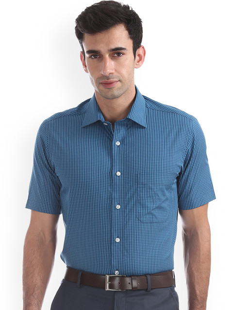 

Arrow Men Green & Blue Regular Fit Checked Formal Shirt