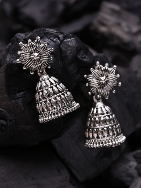 

Voylla Women Silver-Toned Dome Shaped Jhumkas