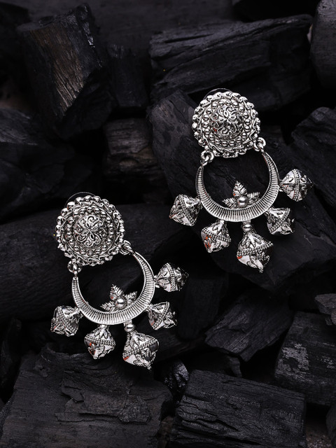 

Voylla Silver-Toned & Rhodium Plated Circular Drop Earrings