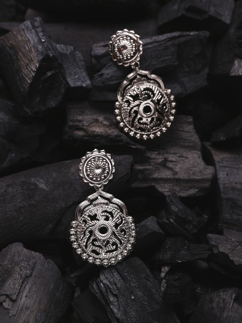 

Voylla Silver-Plated Contemporary Oxidised Drop Earrings