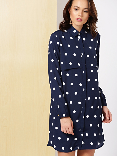 

her by invictus Women Navy Blue Printed Shirt Dress