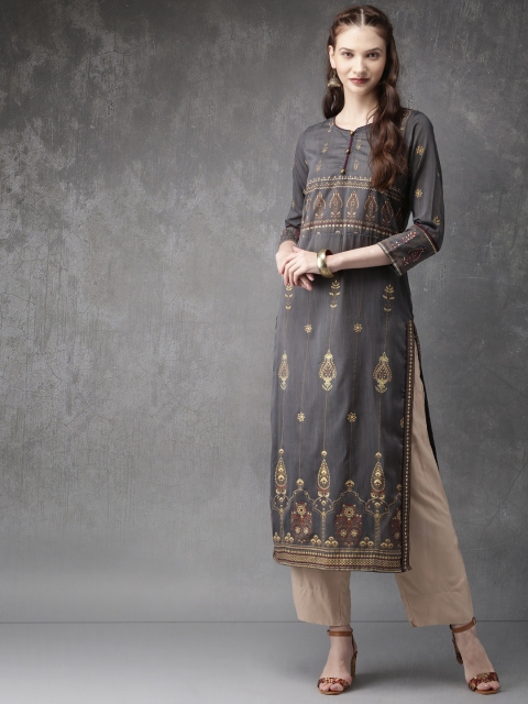 

Anouk Women Grey Printed A-Line Kurta