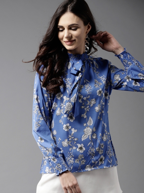 

Moda Rapido Women Blue & White Floral Print Top