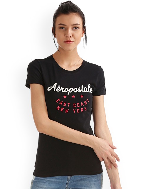 

Aeropostale Women Black Printed Round Neck T-shirt