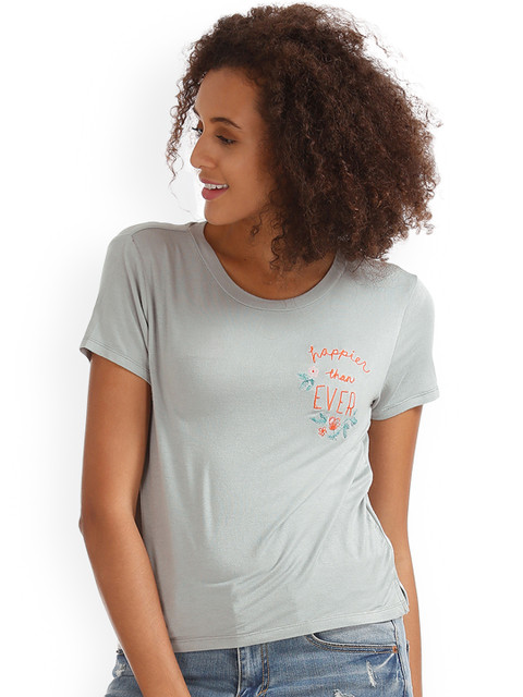 

Aeropostale Women Grey Solid Round Neck T-shirt