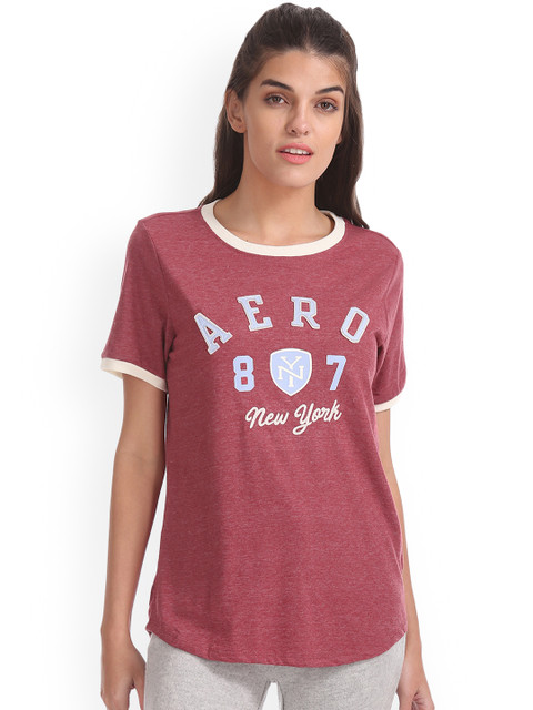 

Aeropostale Women Red Printed Round Neck T-shirt