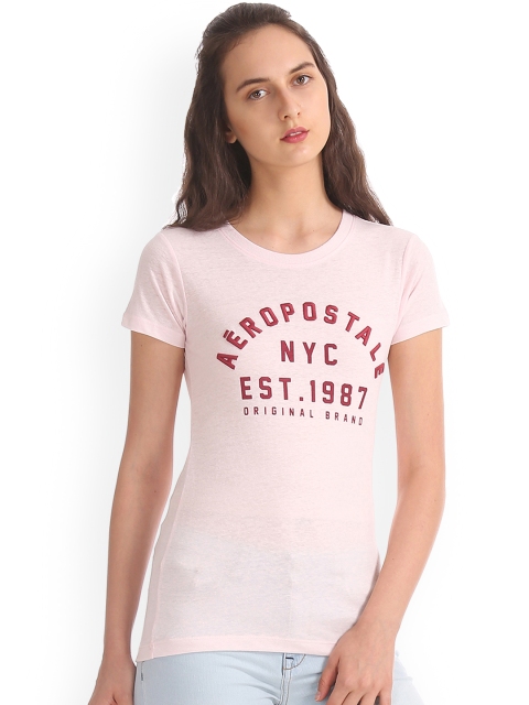 

Aeropostale Women Pink Printed Round Neck T-shirt