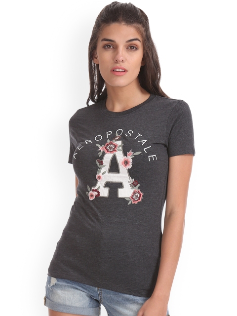

Aeropostale Women Grey Printed Round Neck T-shirt