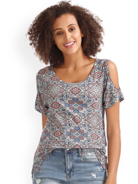 

Aeropostale Women Grey Printed Scoop Neck T-shirt