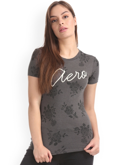 

Aeropostale Women Grey Printed Round Neck T-shirt
