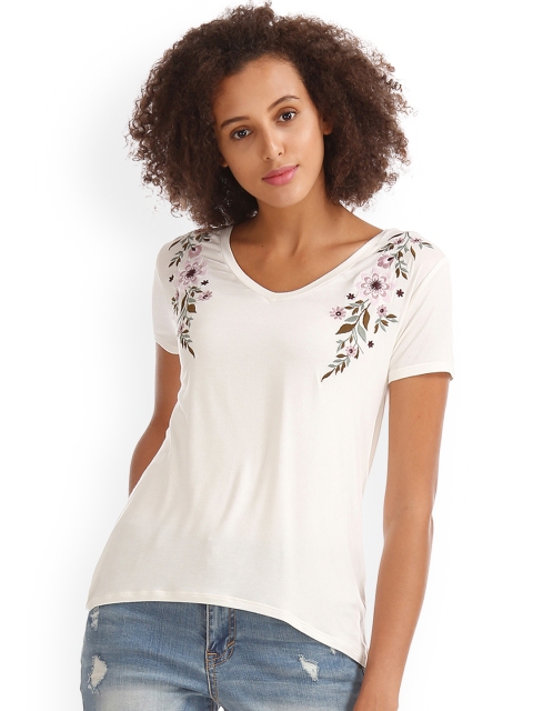 

Aeropostale Women White Printed V-Neck T-shirt