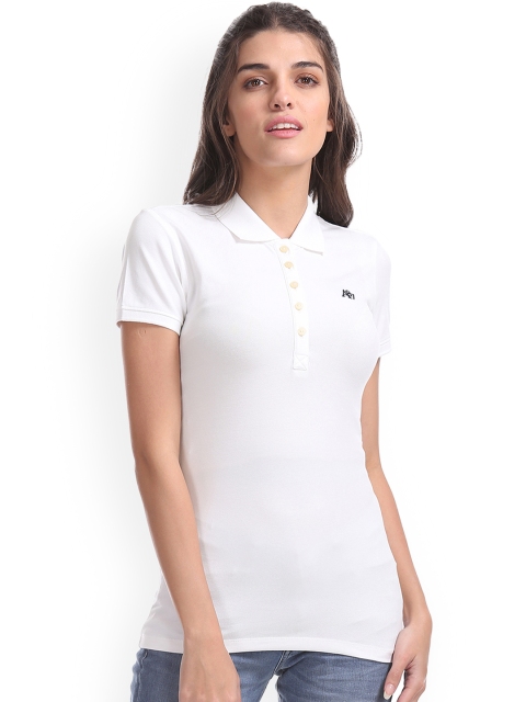 

Aeropostale Women White Solid Polo Collar T-shirt