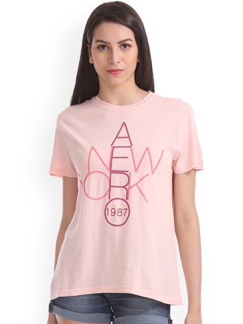 

Aeropostale Women Pink Printed Round Neck T-shirt