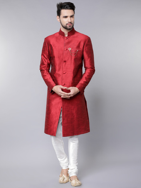 

Svanik Men Red Solid Sherwani
