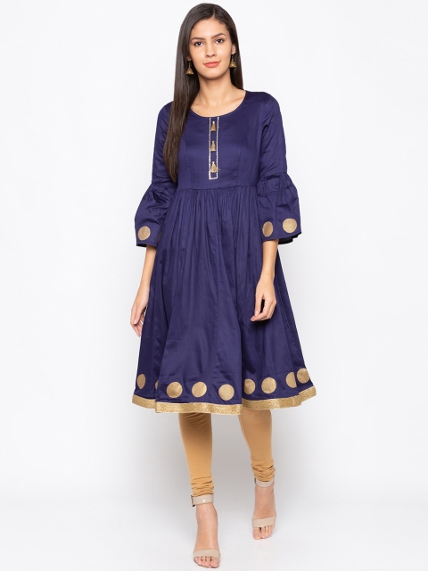 

Globus Women Navy Blue & Gold-Toned Embroidered Anarkali Kurta